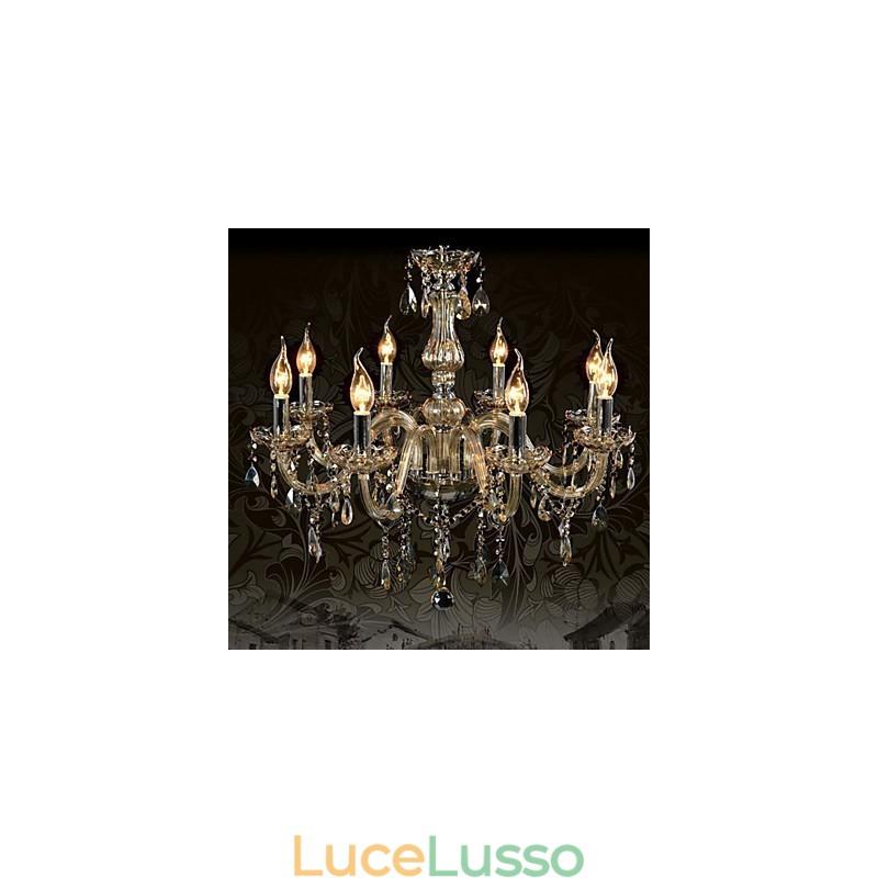 Lampadario di cristallo di lusso a 8 luci, colore cognac, lampadario di cristallo K9
