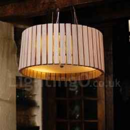 Lampada a sospensione moderna e contemporanea a tamburo in legno