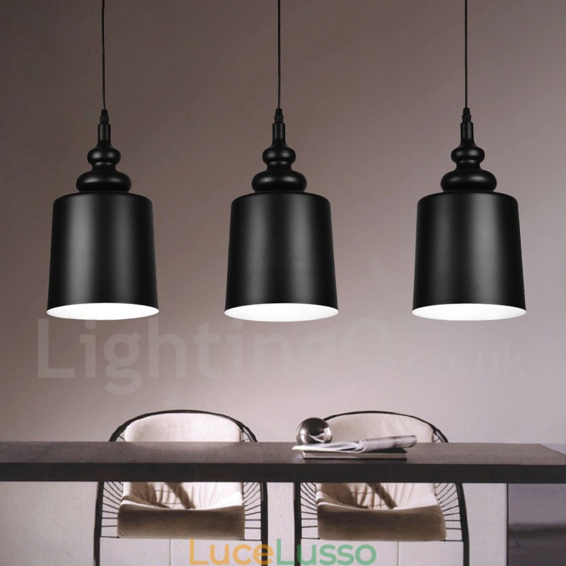Lampada a sospensione moderna contemporanea nera a 3 luci