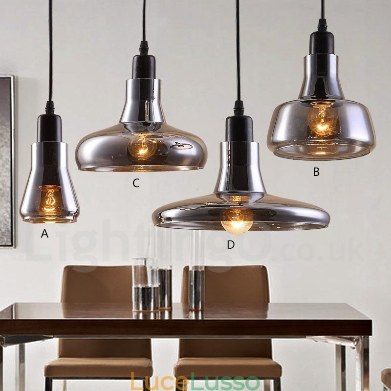 Lampada a sospensione retrò vintage a 1 luce con paralume in vetro