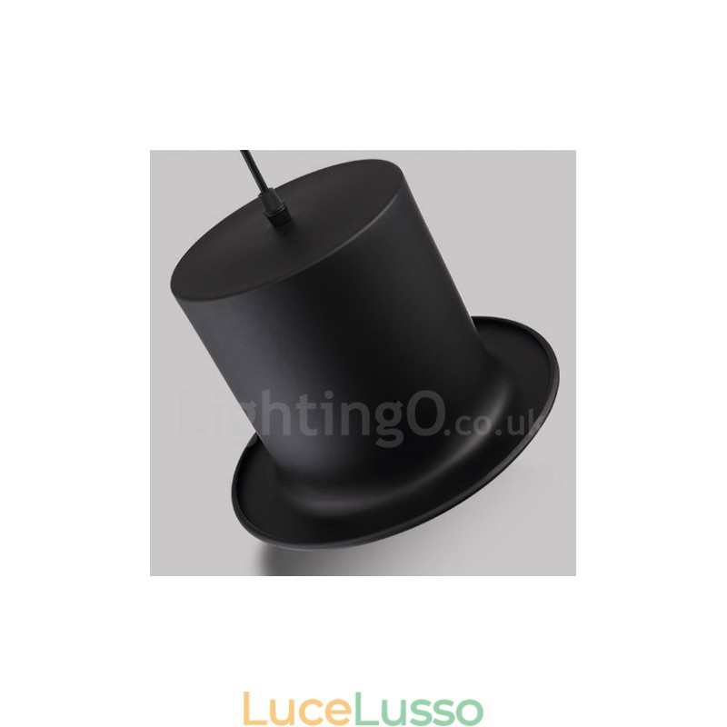 Lampada a sospensione retrò vintage a forma di cappello in metallo nero con 1 luce