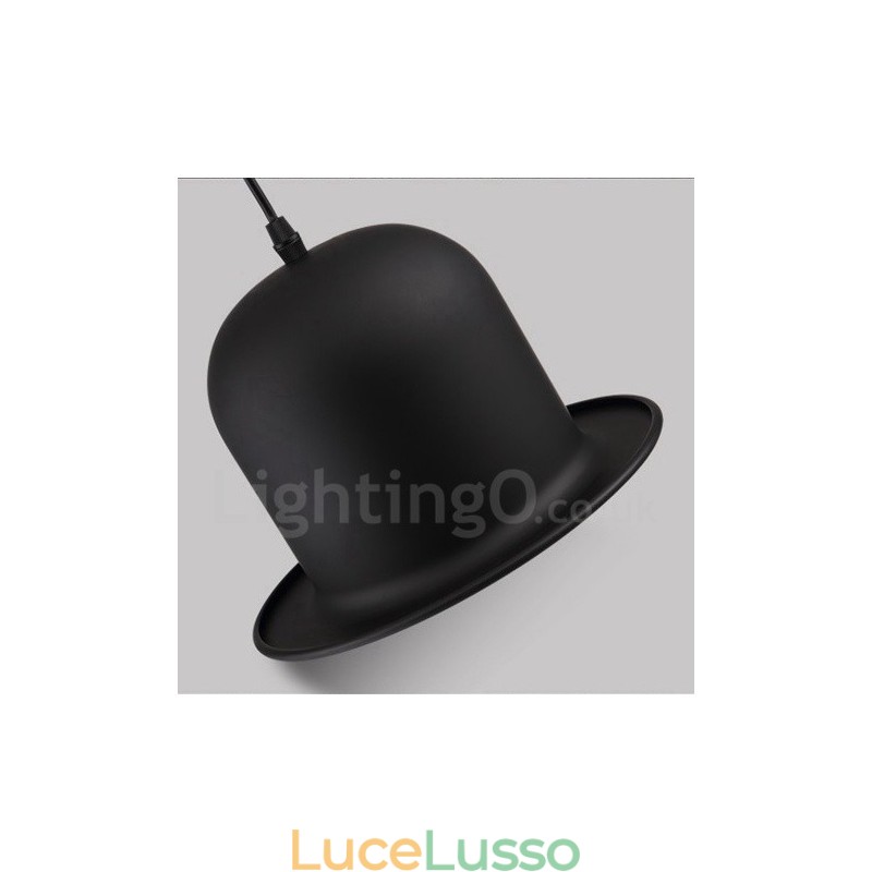 Lampada a sospensione retrò vintage a forma di cappello in metallo nero con 1 luce