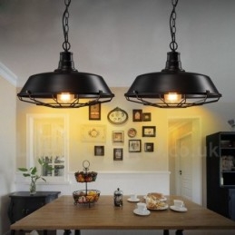 Lampada a sospensione in metallo nero retrò vintage