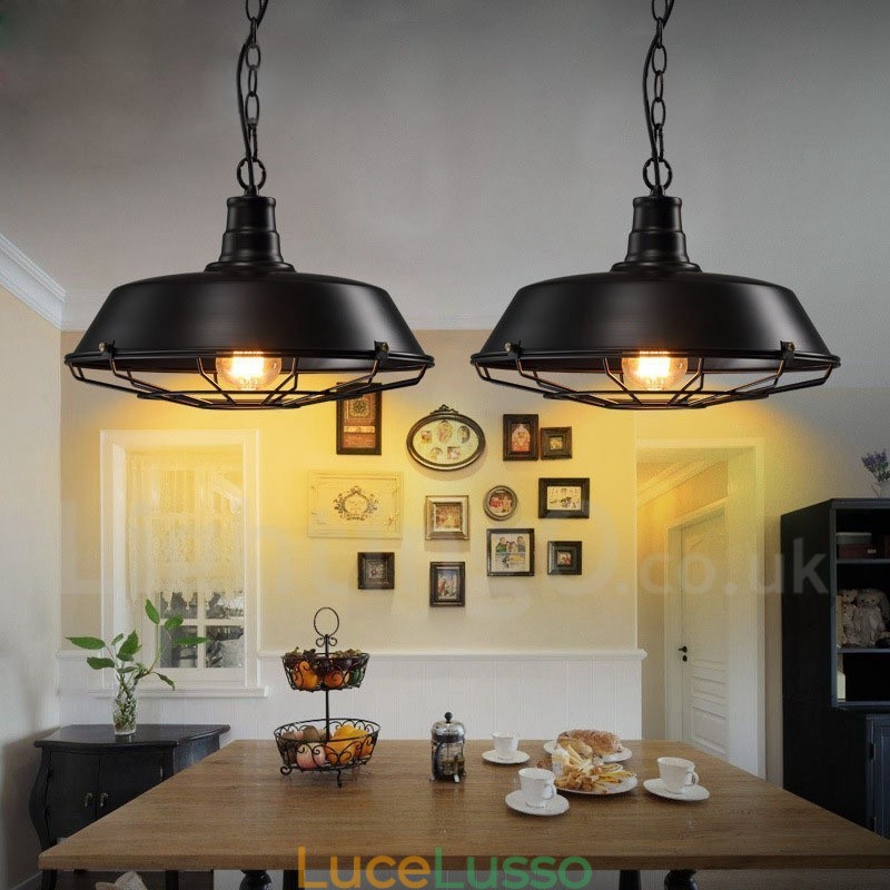 Lampada a sospensione in metallo nero retrò vintage