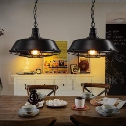Lampada a sospensione in metallo nero retrò vintage