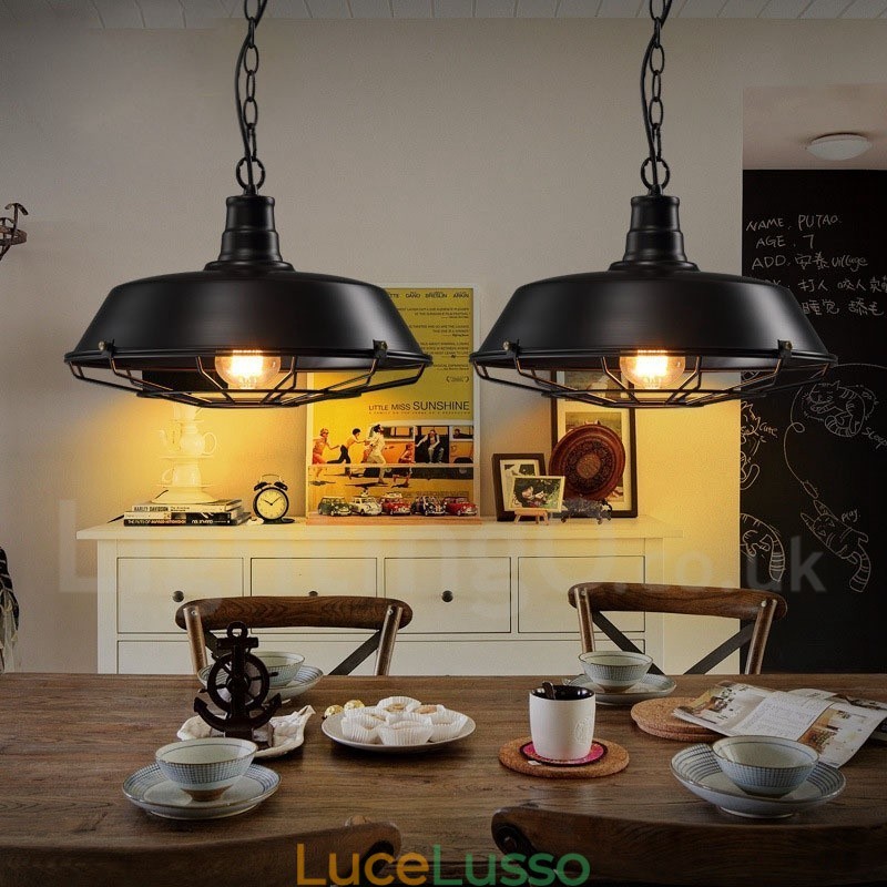 Lampada a sospensione in metallo nero retrò vintage