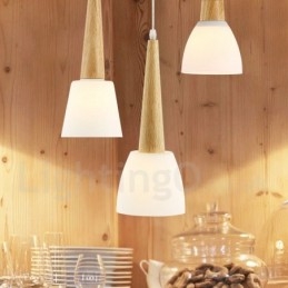 Lampada a sospensione rustica in legno con paralume in vetro
