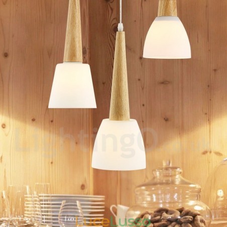 Lampada a sospensione rustica in legno con paralume in vetro Lampada a sospensione rustica in legno con paralume in vetro