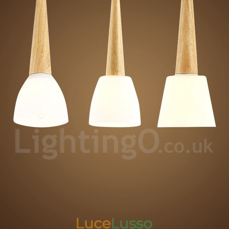Lampada a sospensione rustica in legno con paralume in vetro