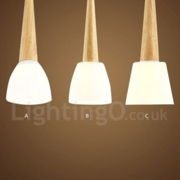 Lampada a sospensione rustica in legno con paralume in vetro