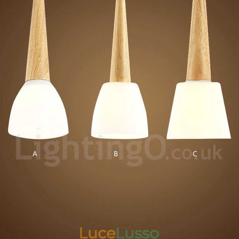 Lampada a sospensione rustica in legno con paralume in vetro