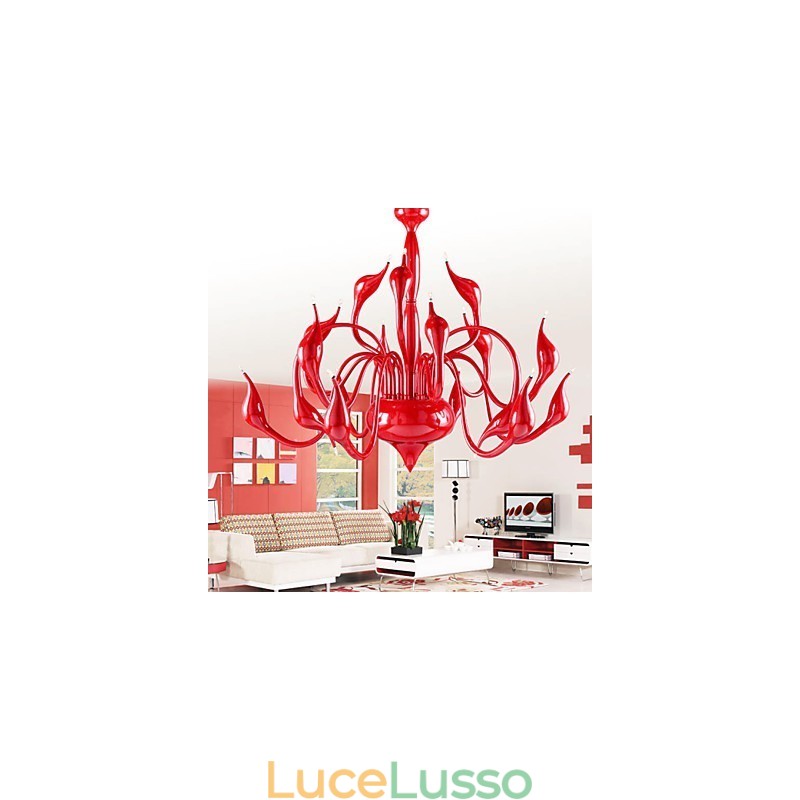 Lampadario moderno 18 luci G4 dipinto rosso