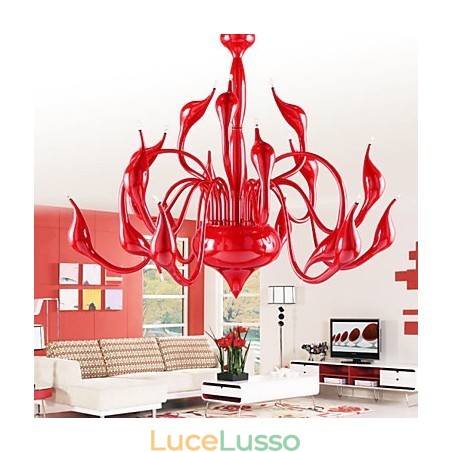 Lampadario moderno 18 luci G4 dipinto rosso Lampadario moderno 18 luci G4 dipinto rosso