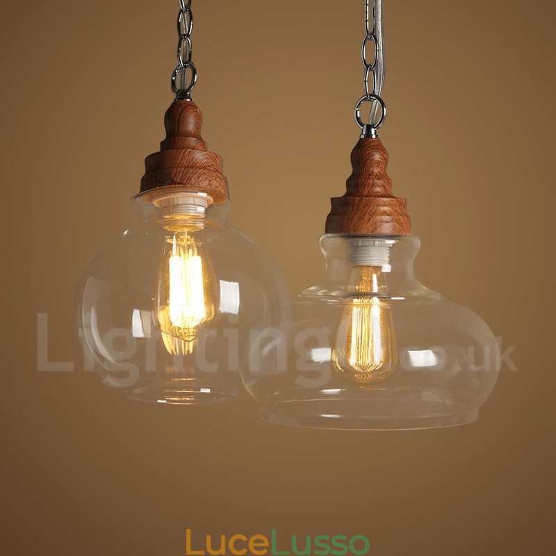 Lampada a sospensione retrò vintage con paralume in vetro
