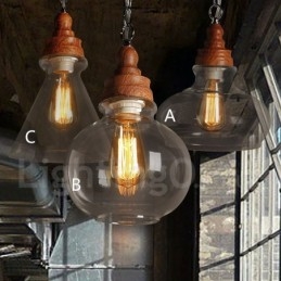 Lampada a sospensione retrò vintage con paralume in vetro