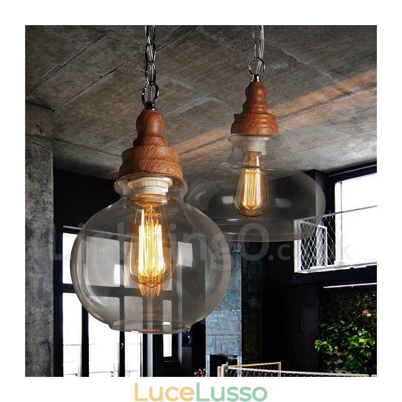 Lampada a sospensione retrò vintage con paralume in vetro