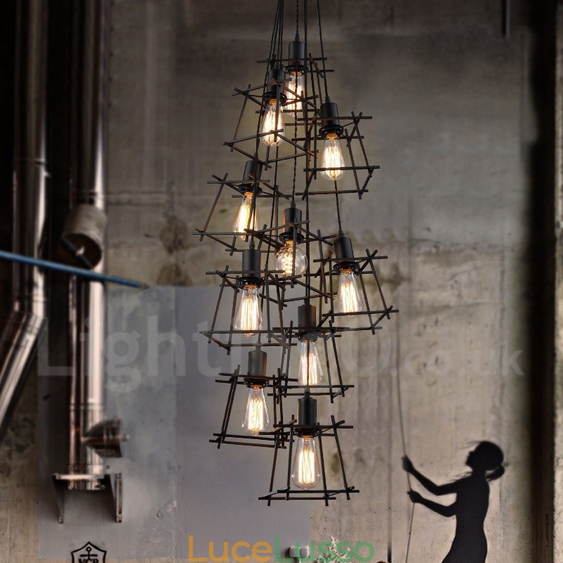 Lampada a sospensione in metallo retrò vintage (paralumi multipli con un pendente fisso) (selezionare la quantità del paralume qui sotto)