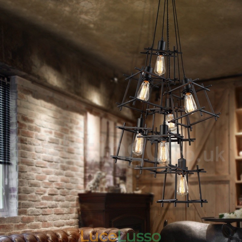 Lampada a sospensione in metallo retrò vintage (paralumi multipli con un pendente fisso) (selezionare la quantità del paralume qui sotto)