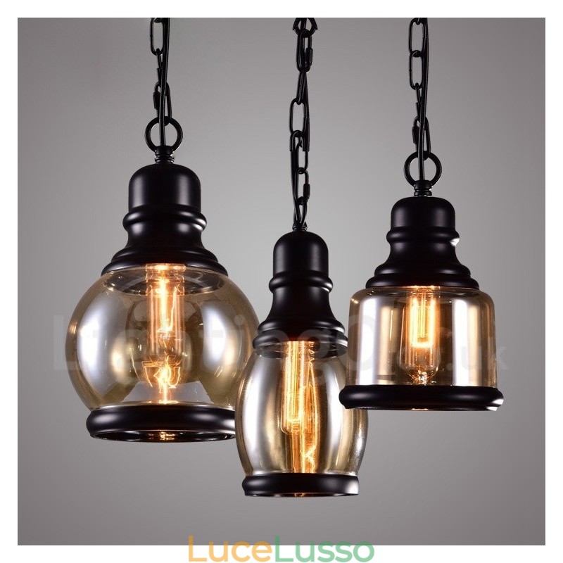 Lampada a sospensione retrò vintage con paralume in vetro
