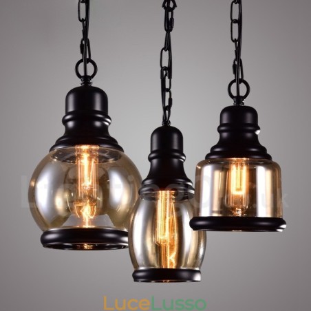 Lampada a sospensione retrò vintage con paralume in vetro Lampada a sospensione retrò vintage con paralume in vetro