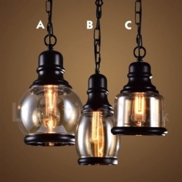 Lampada a sospensione retrò vintage con paralume in vetro
