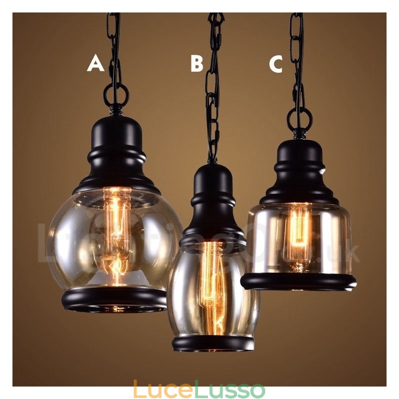 Lampada a sospensione retrò vintage con paralume in vetro