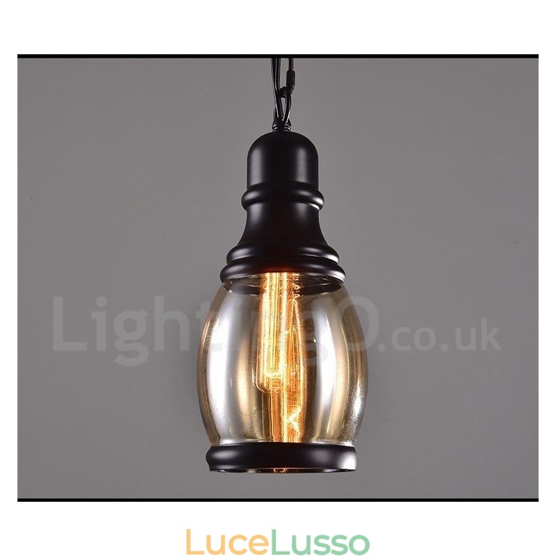Lampada a sospensione retrò vintage con paralume in vetro