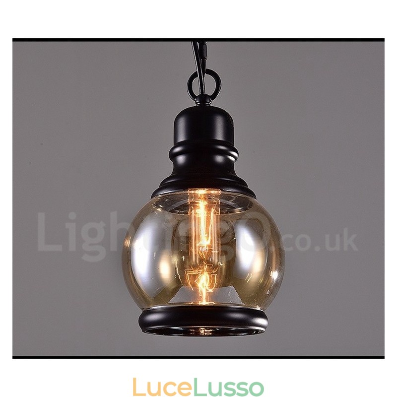 Lampada a sospensione retrò vintage con paralume in vetro