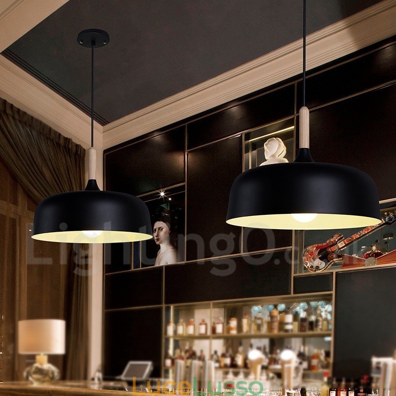 Lampada a sospensione moderna in legno e metallo contemporanea