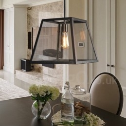 Lampada a sospensione vintage in metallo con paralume in vetro
