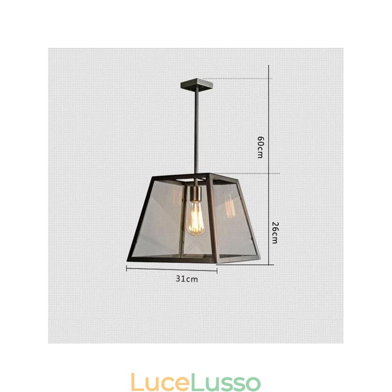 Lampada a sospensione vintage in metallo con paralume in vetro