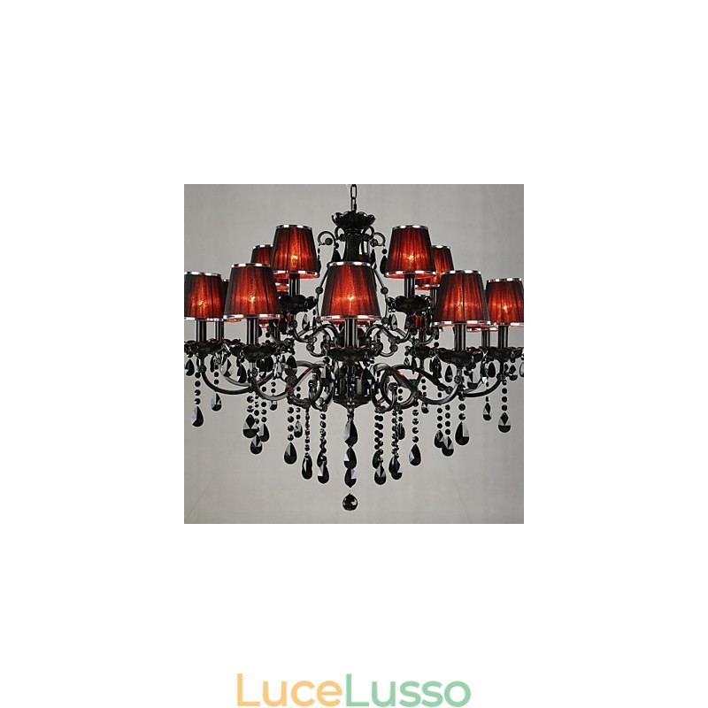 Lampadario Cristallo Moderno Contemporaneo Cristallo 15 Luci Rosso