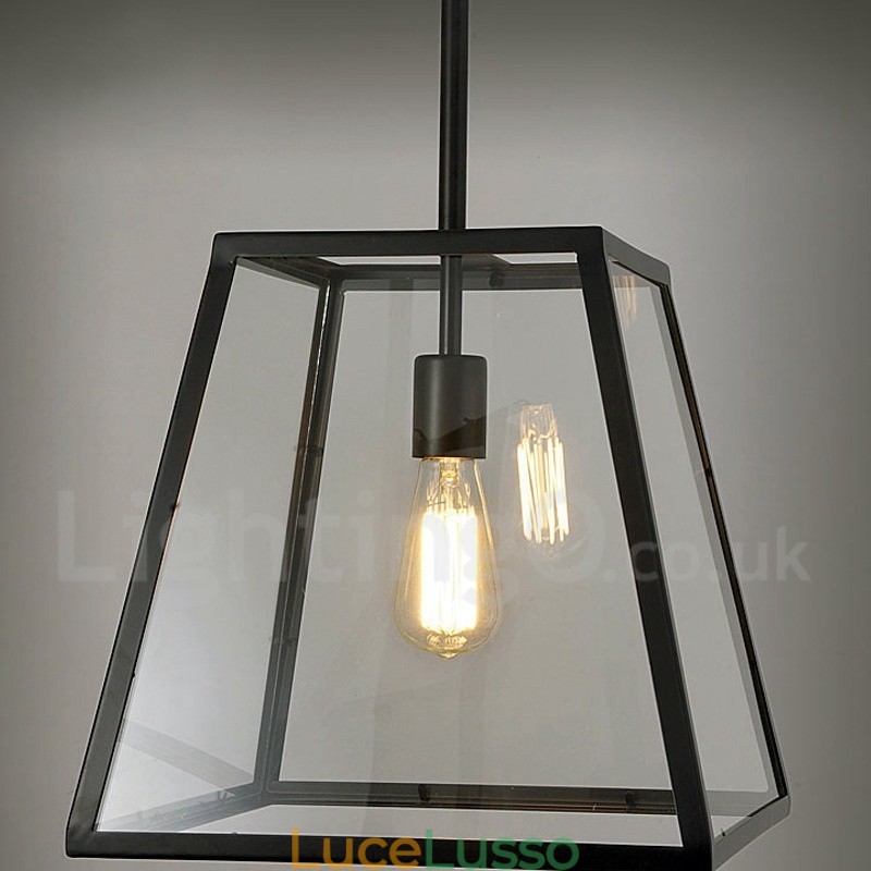 Lampada a sospensione vintage in metallo con paralume in vetro