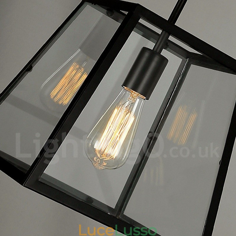 Lampada a sospensione vintage in metallo con paralume in vetro
