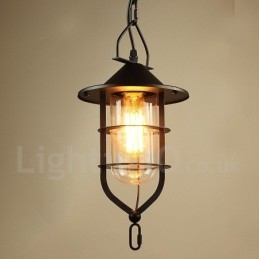 Lampada a sospensione vintage in metallo con paralume in vetro