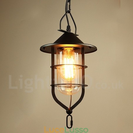 Lampada a sospensione vintage in metallo con paralume in vetro Lampada a sospensione vintage in metallo con paralume in vetro