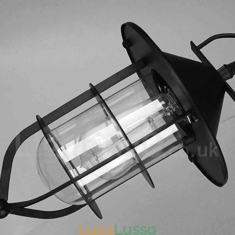 Lampada a sospensione vintage in metallo con paralume in vetro
