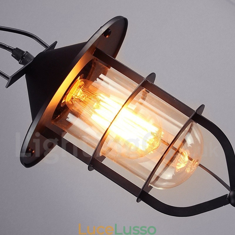 Lampada a sospensione vintage in metallo con paralume in vetro