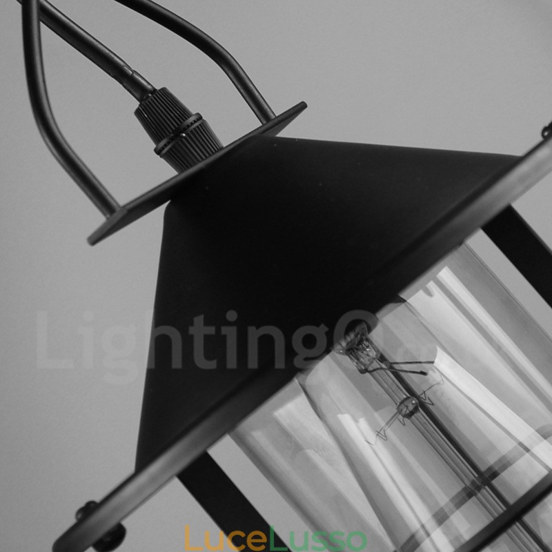 Lampada a sospensione vintage in metallo con paralume in vetro