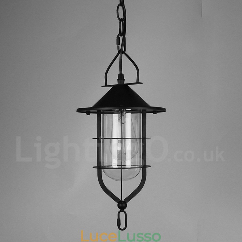 Lampada a sospensione vintage in metallo con paralume in vetro