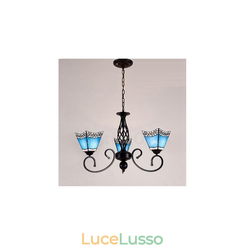 Lampadario in metallo integrato in stile mediterraneo a 3 luci