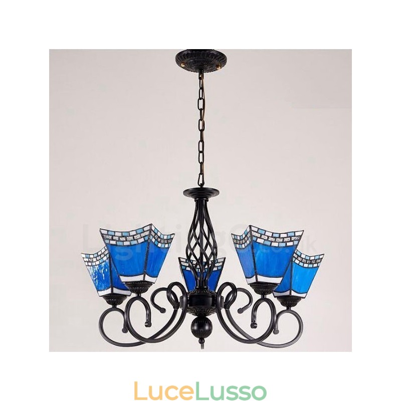 Lampadario in metallo integrato in stile mediterraneo a 5 luci