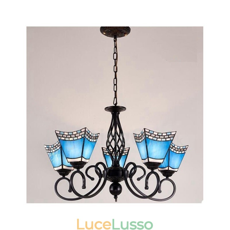 Lampadario in metallo integrato in stile mediterraneo a 5 luci