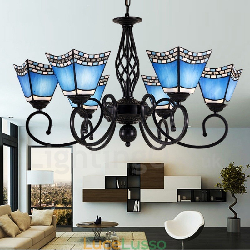 Lampadario in metallo integrato in stile mediterraneo a 6 luci