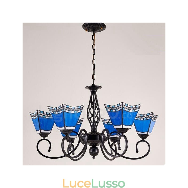 Lampadario in metallo integrato in stile mediterraneo a 6 luci