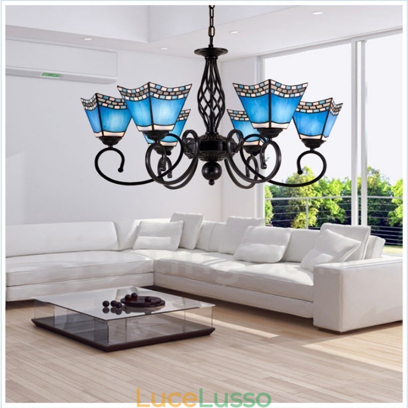 Lampadario in metallo integrato in stile mediterraneo a 6 luci