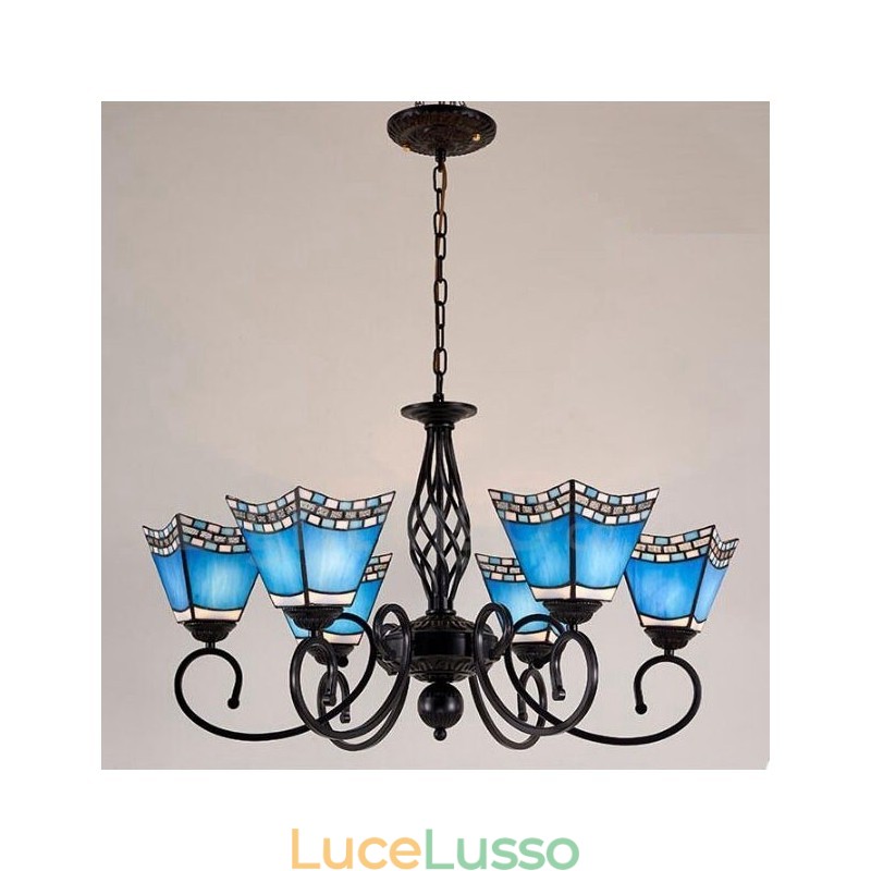 Lampadario in metallo integrato in stile mediterraneo a 6 luci