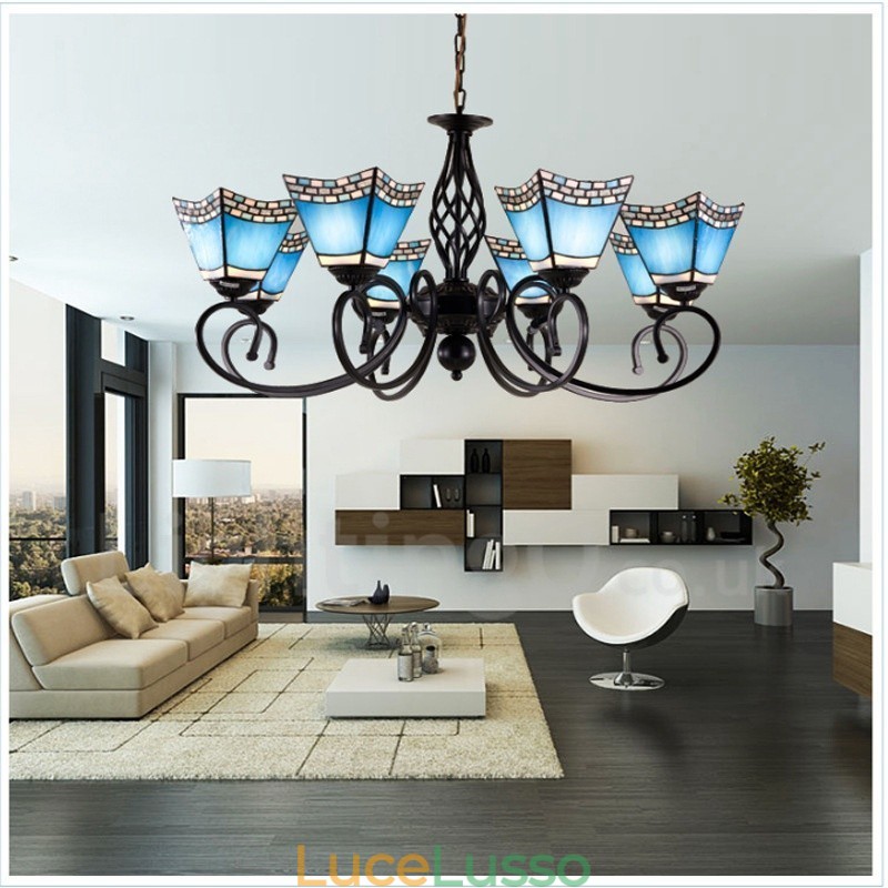 Lampadario in metallo integrato in stile mediterraneo a 8 luci