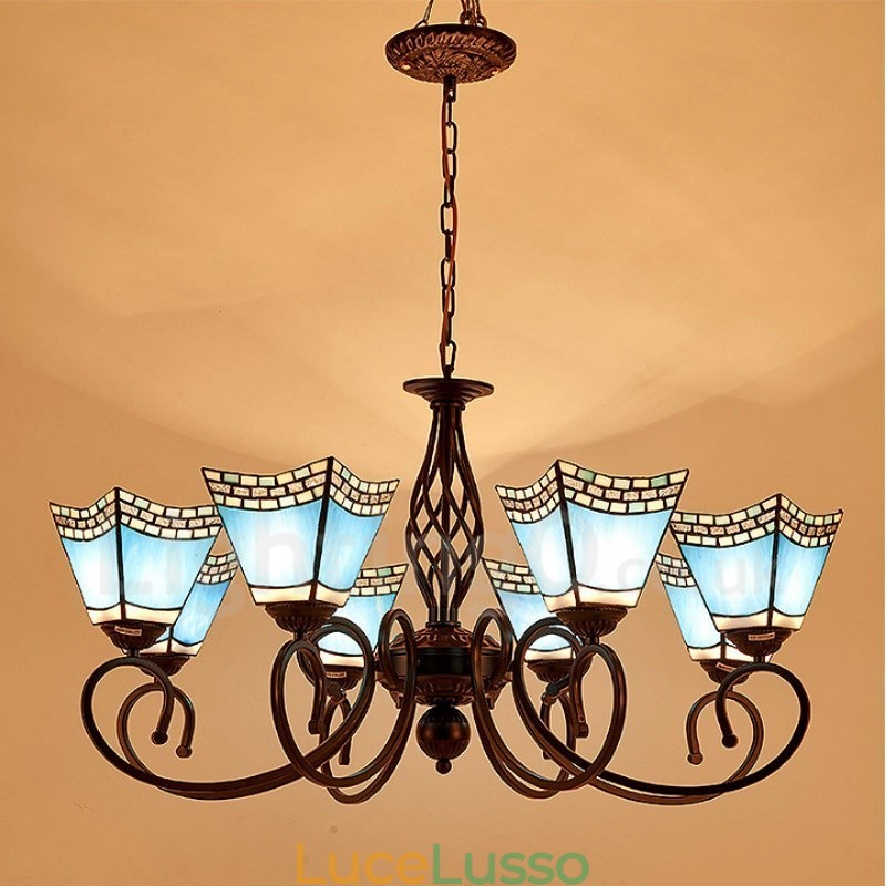 Lampadario in metallo integrato in stile mediterraneo a 8 luci
