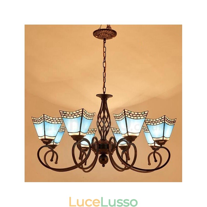 Lampadario in metallo integrato in stile mediterraneo a 8 luci